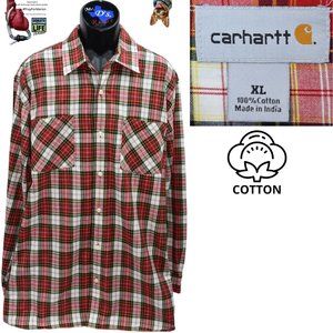 Carhartt X-Large Red Plaid Woven Cotton Long Sleeve Button Down w/ Two Pockets